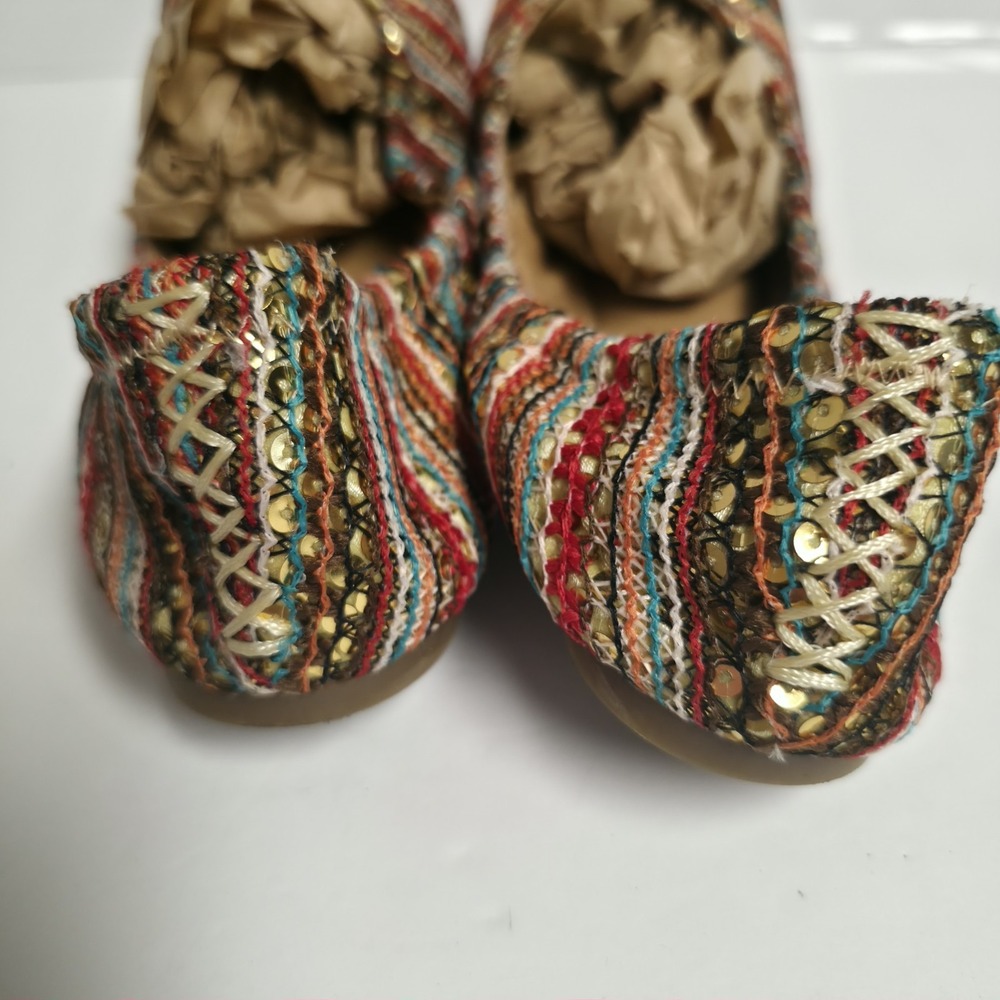 Lucky Brand Emmie Ballet Flats Boho Crochet Sequin Stripe Slip On Shoes Size 10 - Picture 3 of 6